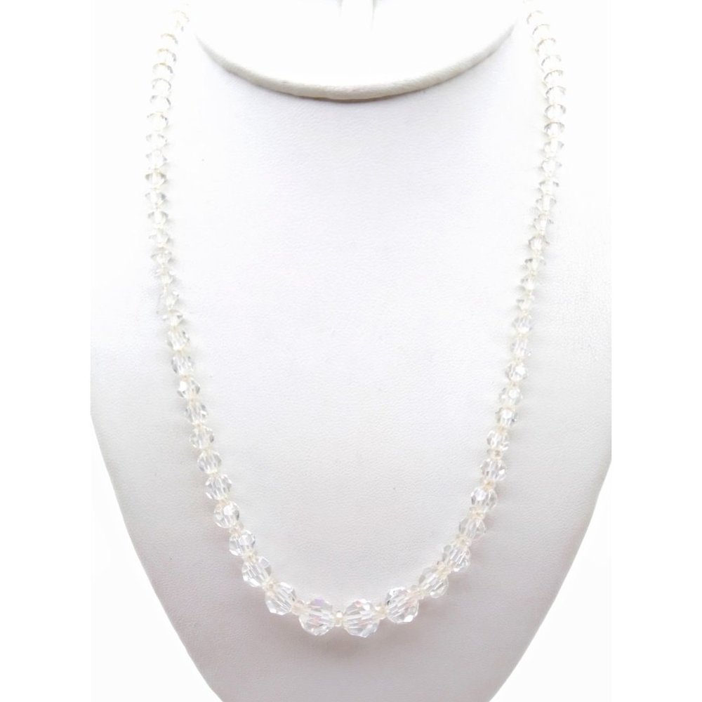Vintage Faceted Crystal Graduated Strand, Clear Czech Glass Beads Necklace